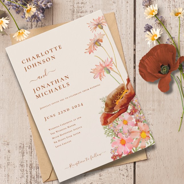 Boho Wildblume Fall Einladung (Wildflower boho fall wedding invitation )