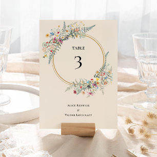 Boho Wildblume Fern Beige Wedding Tischnummer