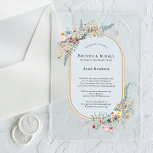 Boho Wildblume Fern Dusty Blue Bridal Brunch Acryleinladungen