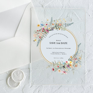 Boho Wildblume Fern Dusty Blue Save the Date Acryleinladungen