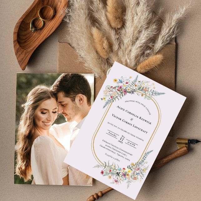 Boho Wildblume Fern Lavender Wedding Foto Einladung (Von Creator hochgeladen)