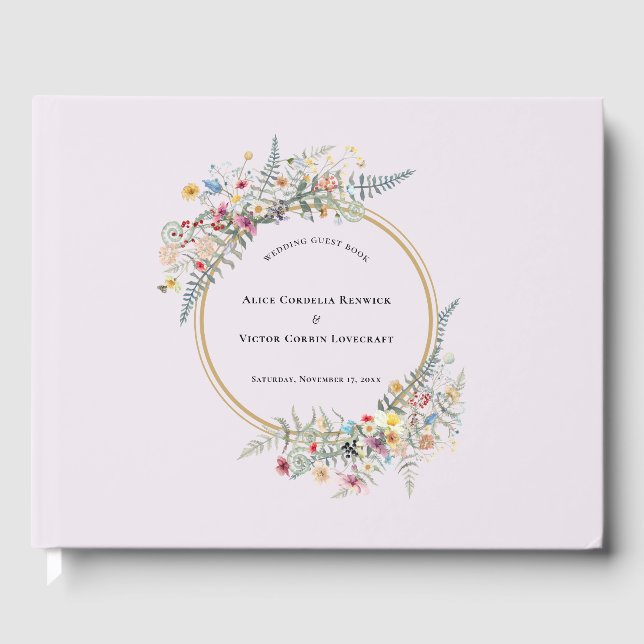 Boho Wildblume Fern Lavender Wedding Gästebuch (Vorderseite)