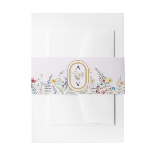 Boho Wildblume Fern Lavender Wedding Monogram Einladungsbanderole