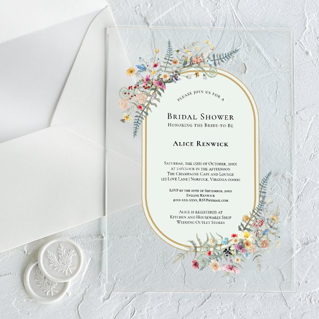 Boho Wildblume Fern Mint Green Brautparty Acryleinladungen (Von Creator hochgeladen)