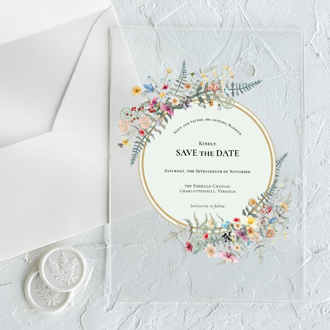 Boho Wildblume Fern Mint Green Save the Date Acryleinladungen (Von Creator hochgeladen)