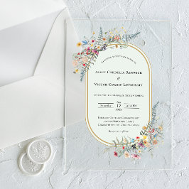 Boho Wildblume Fern Mint Green Wedding Acryleinladungen