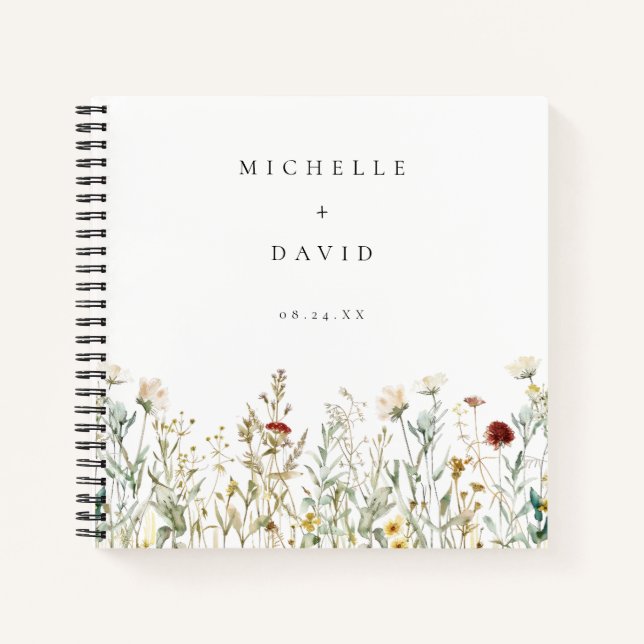 Boho Wildblume Field Wedding Guest Book Notizbuch (Vorderseite)