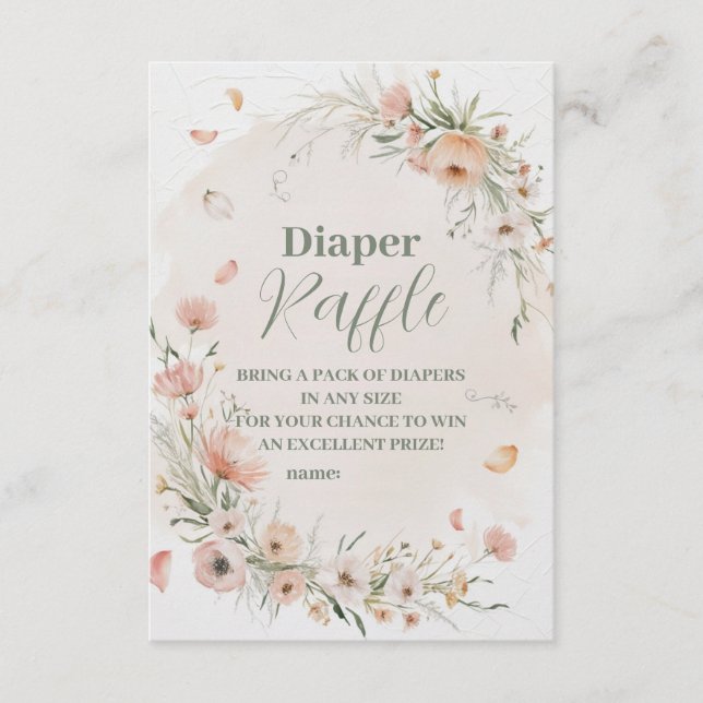 Boho Wildblume Flora Diapper Raffle Begleitkarte (Vorderseite)