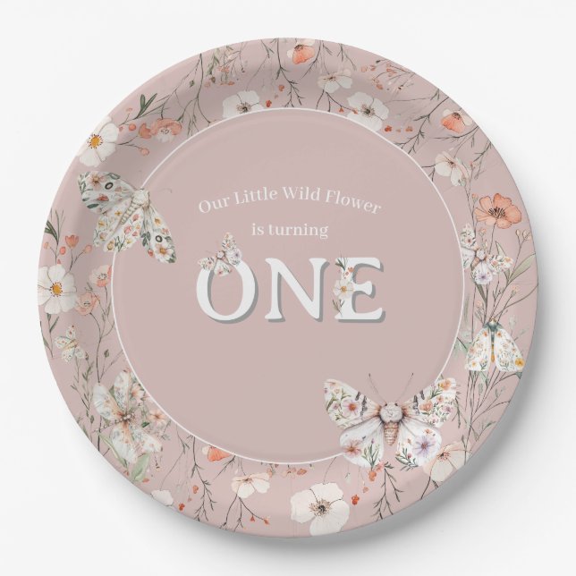Boho Wildblume Floral Baby Birthday Pappteller (Vorderseite)