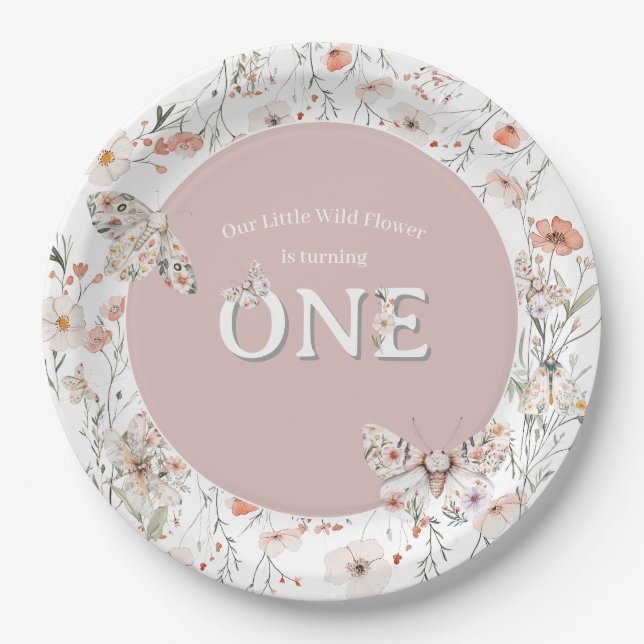 Boho Wildblume Floral Baby Birthday Pappteller (Vorderseite)