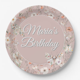 Boho Wildblume Floral Baby Birthday Pappteller