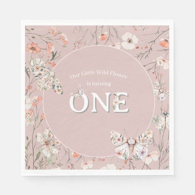 Boho Wildblume Floral Baby Birthday Serviette (Vorderseite)