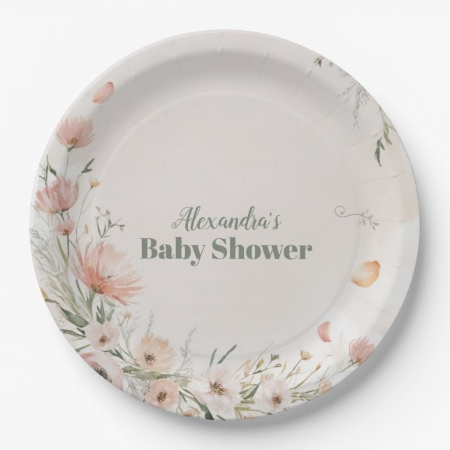 Boho Wildblume Floral Baby Dusche Pappteller (Vorderseite)