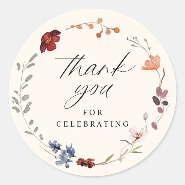 Boho Wildblume Floral Baby Dusche Runder Aufkleber (Vorderseite)