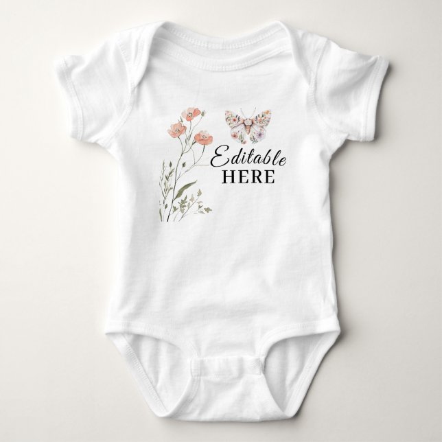 Boho Wildblume Floral Butterfly Baby Strampler (Vorderseite)