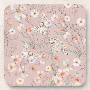 Boho Wildblume Floral Butterfly Getränkeuntersetzer
