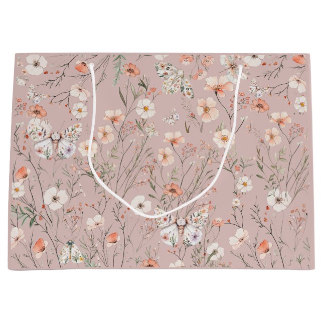 Boho Wildblume Floral Butterfly Große Geschenktüte (Vorderseite)