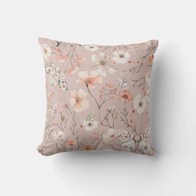 Boho Wildblume Floral Butterfly Kissen (Vorderseite)