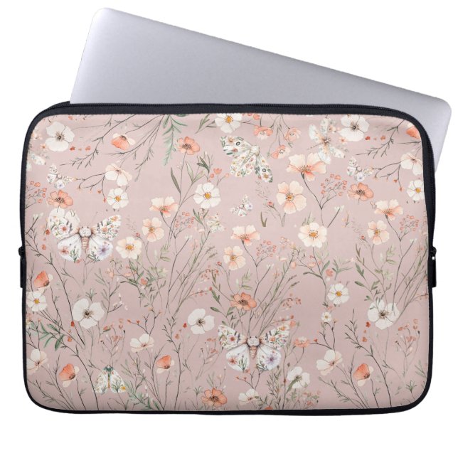 Boho Wildblume Floral Butterfly Laptopschutzhülle (Vorderseite)