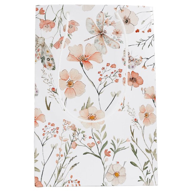 Boho Wildblume Floral Butterfly Mittlere Geschenktüte (Vorderseite)
