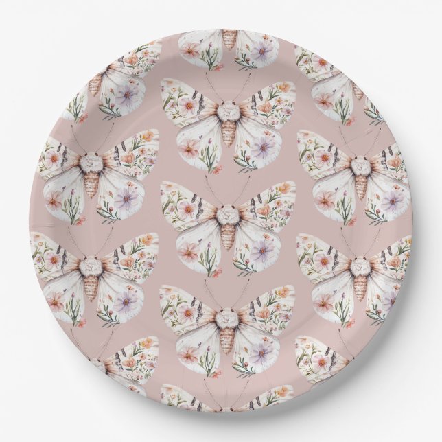 Boho Wildblume Floral Butterfly Pappteller (Vorderseite)