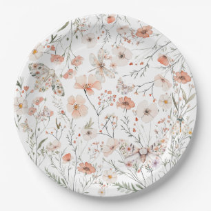 Boho Wildblume Floral Butterfly Pappteller