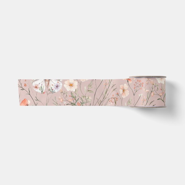 Boho Wildblume Floral Butterfly Satinband (Vorderseite)