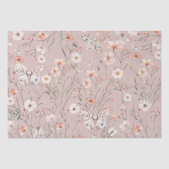 Boho Wildblume Floral Butterfly Seidenpapier (Vorderseite)