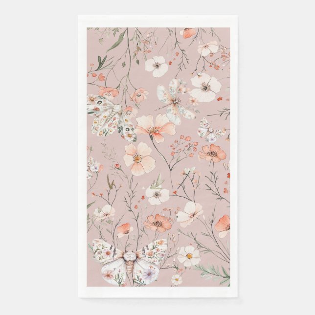 Boho Wildblume Floral Butterfly Serviette (Vorderseite)