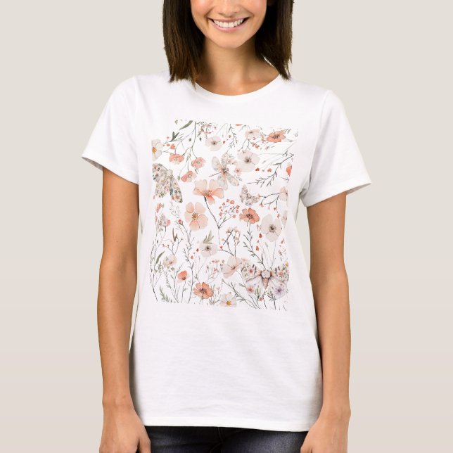 Boho Wildblume Floral Butterfly T-Shirt (Vorderseite)