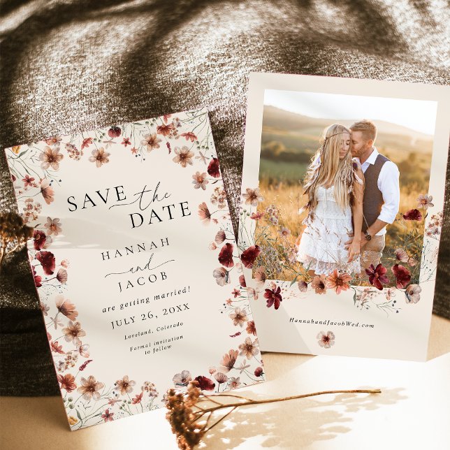 Boho Wildblume Floral Foto Wedding Save The Date (Von Creator hochgeladen)