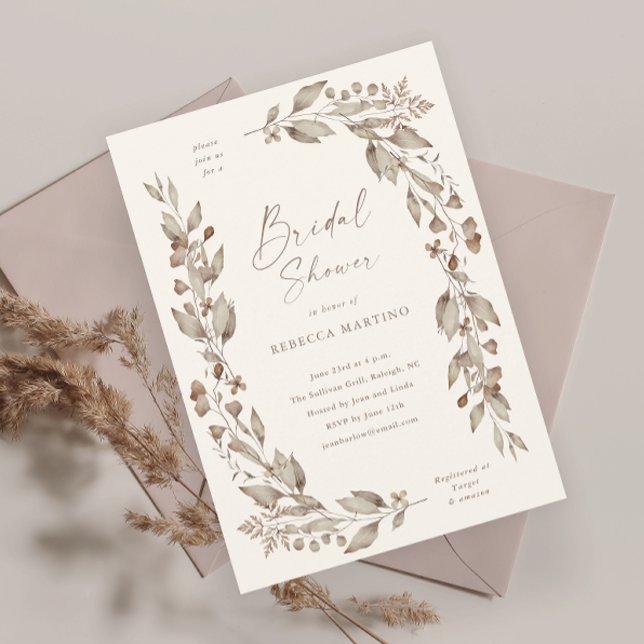 Boho Wildblume Floral Wedding Brautparty Einladung (Boho wildflower floral elegant ivory wedding bridal shower invitation.)