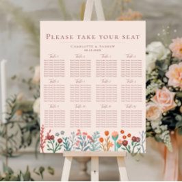 Boho Wildblume Floral Wedding Chart Poster