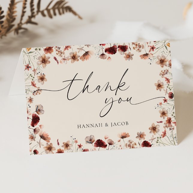 Boho Wildblume Floral Wedding Dankeskarte (Von Creator hochgeladen)
