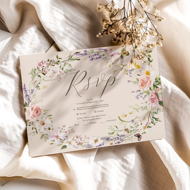 Boho Wildblume Floral Wedding RSVP Karte (Von Creator hochgeladen)