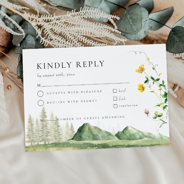 Boho Wildblume Forest Mountain Wedding RSVP Card Begleitkarte (Von Creator hochgeladen)