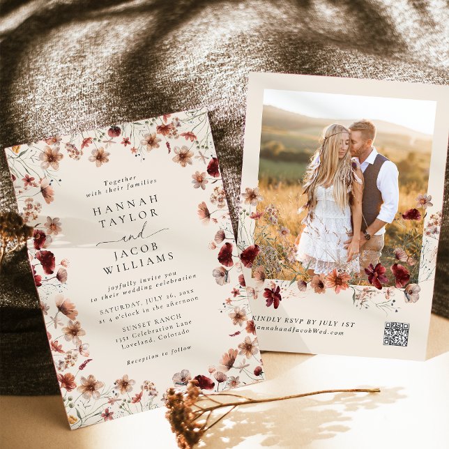 Boho Wildblume Foto QR Code UAWG Wedding Einladung (Von Creator hochgeladen)