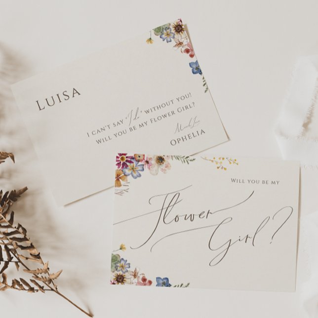 Boho Wildblume Garden | Beige Flower Girl Card Einladung (Von Creator hochgeladen)