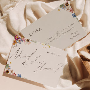 Boho Wildblume Garden Beige Trauzeugin Card Einladung