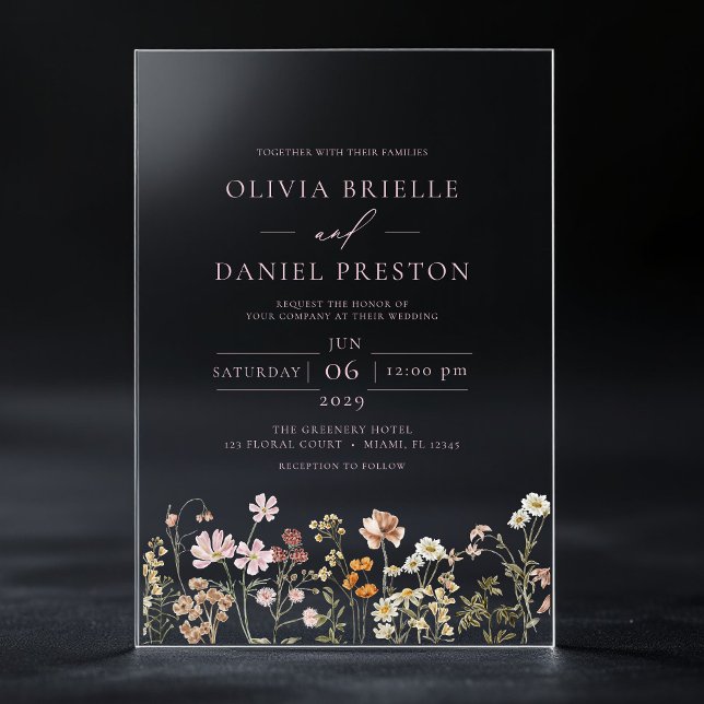 Boho Wildblume Garden Blush Pink Wedding Acryleinladungen (Von Creator hochgeladen)