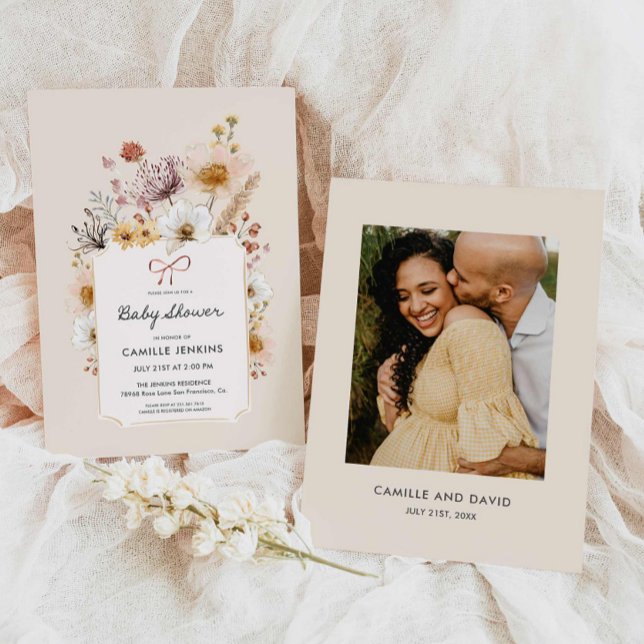 Boho Wildblume Garden Kinderdusche Einladung (Boho Wildflower Garden Baby Shower Photo Invitation)
