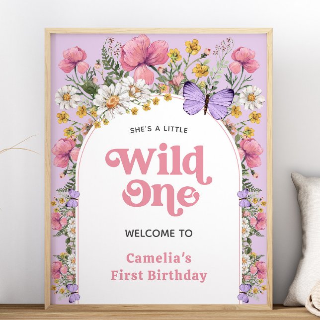 Boho Wildblume Geburtstag 16x20 Begrüßungszeichen Poster (Boho Butterfly Wildflower Birthday 16x20 Welcome Sign)