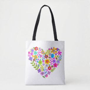 Boho Wildblume Heart Tote Bag