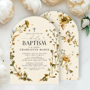 Boho Wildblume Heilige Taufe Elegantes Cross Flora Einladung