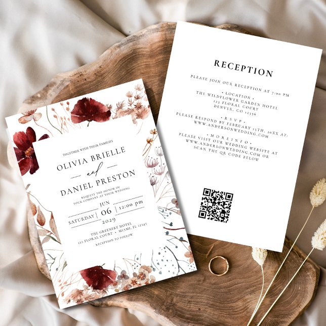 Boho Wildblume Herbst alle in einem QR-Code Hochze Einladung (Von Creator hochgeladen)