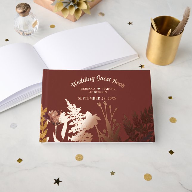 Boho Wildblume Herbst Hochzeit im Herbst Gästebuch (Vorderseite Offen)