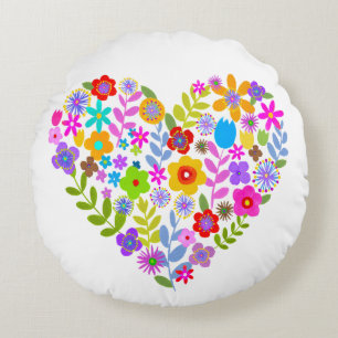 Boho Wildblume Herz Rundwurfpilz Rundes Kissen