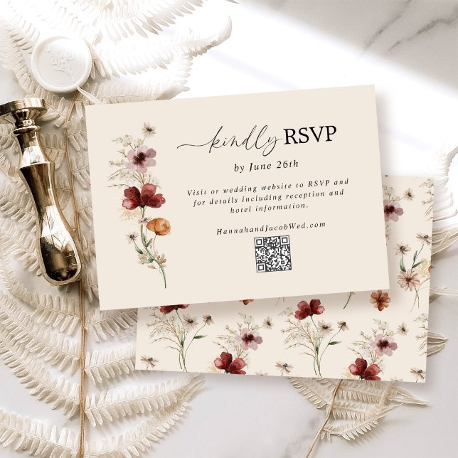 Boho Wildblume Hochzeit im Herbst QR Code RSVP Kar Karte (Von Creator hochgeladen)