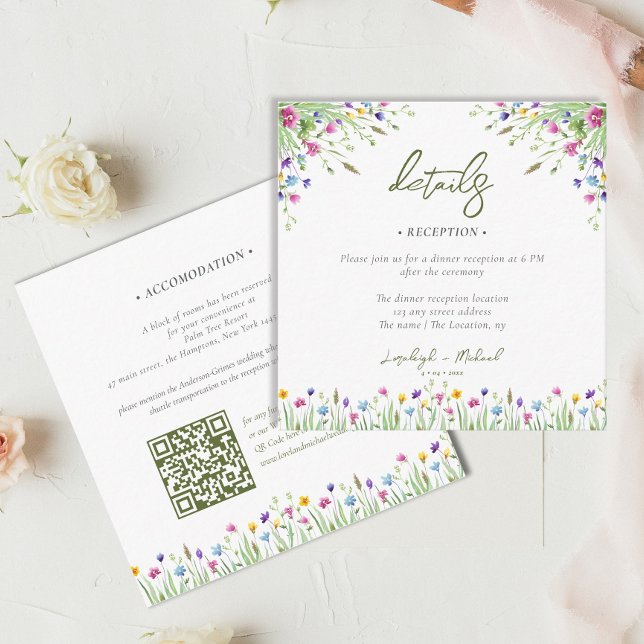 Boho Wildblume Hochzeitsunterkunft QR Code Begleitkarte (Von Creator hochgeladen)