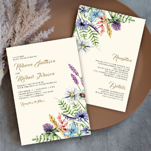 Boho Wildblume in einer Creme Hochzeit Einladung